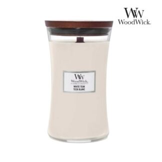 Duża Świeca Wood Wick White Teak z drewnianym knotem 610g
