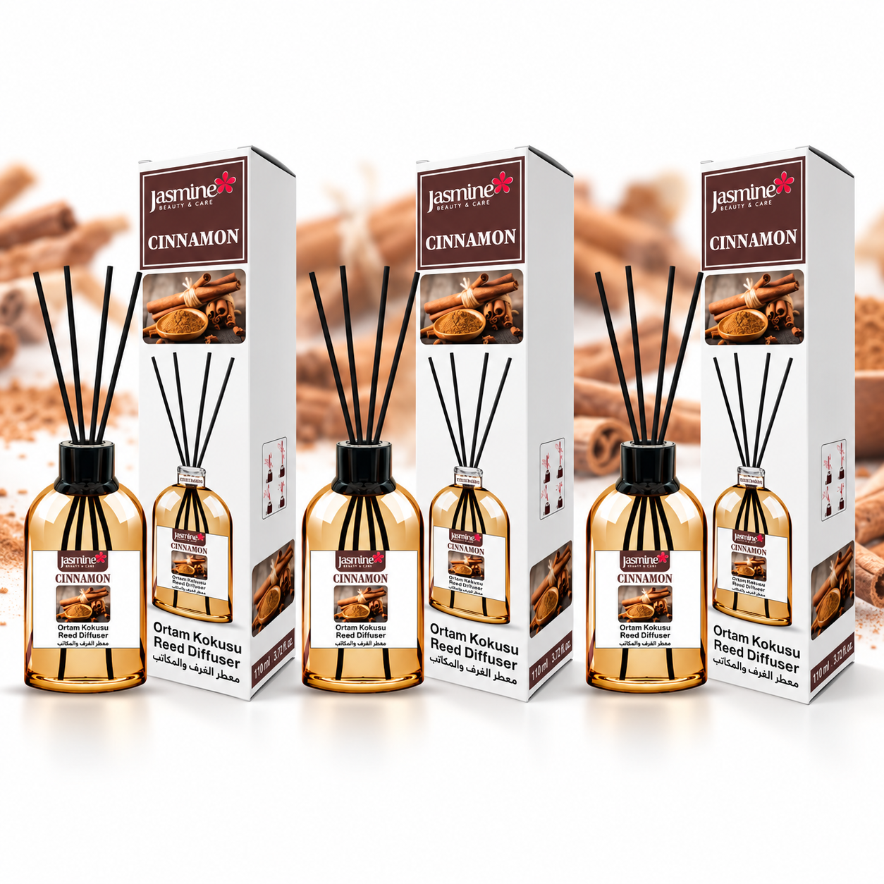 JASMINE Zestaw Dyfuzorów Cynamon z Patyczkami 3x110 ml
