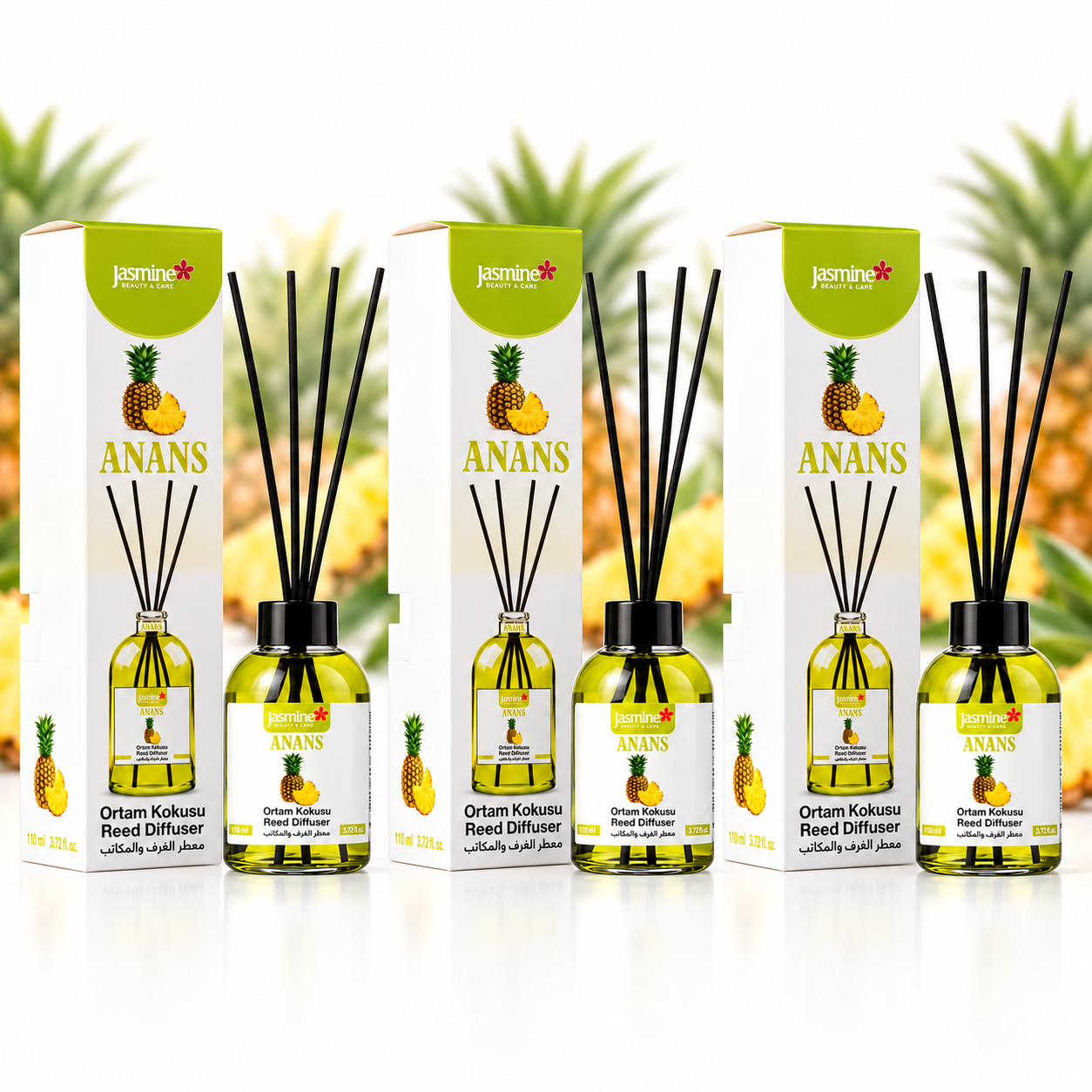 JASMINE Zestaw Dyfuzorów Ananas z Patyczkami 3x110 ml