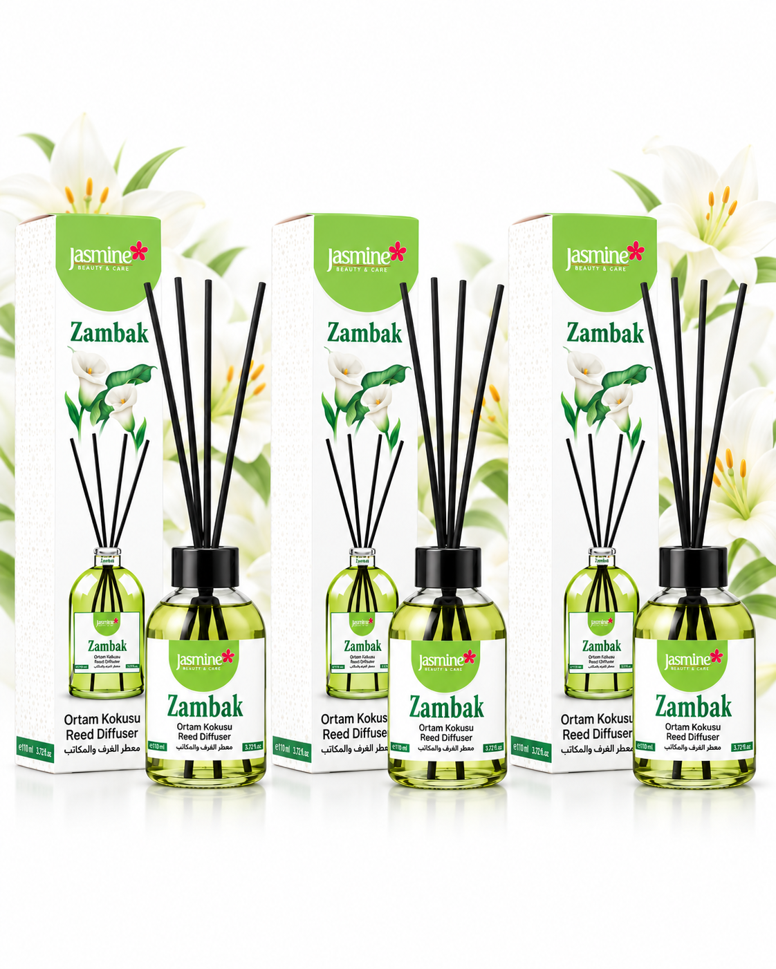 JASMINE Zestaw Dyfuzorów Lilia z Patyczkami 3x110 ml